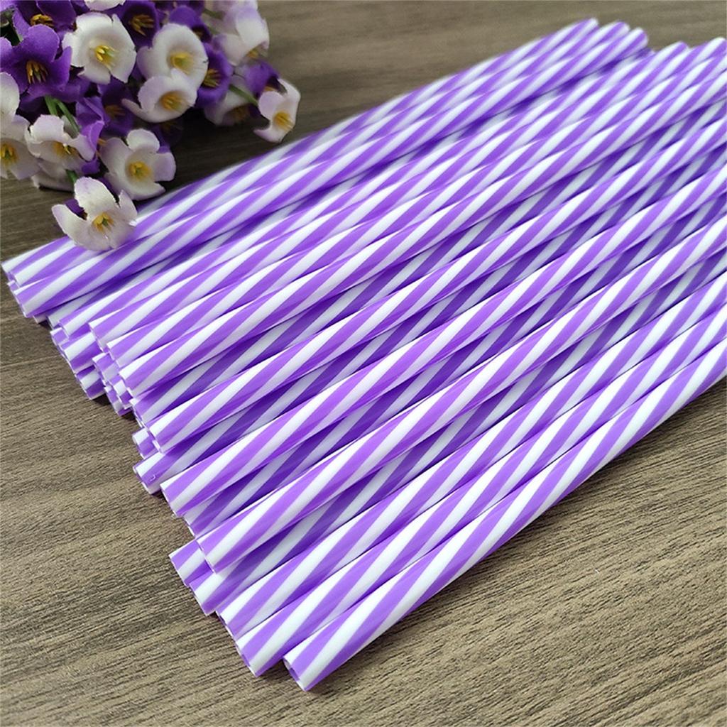 100 Pieces Plastic Drinking Straws 8 Inches Long Multi-Colored Striped Foldable