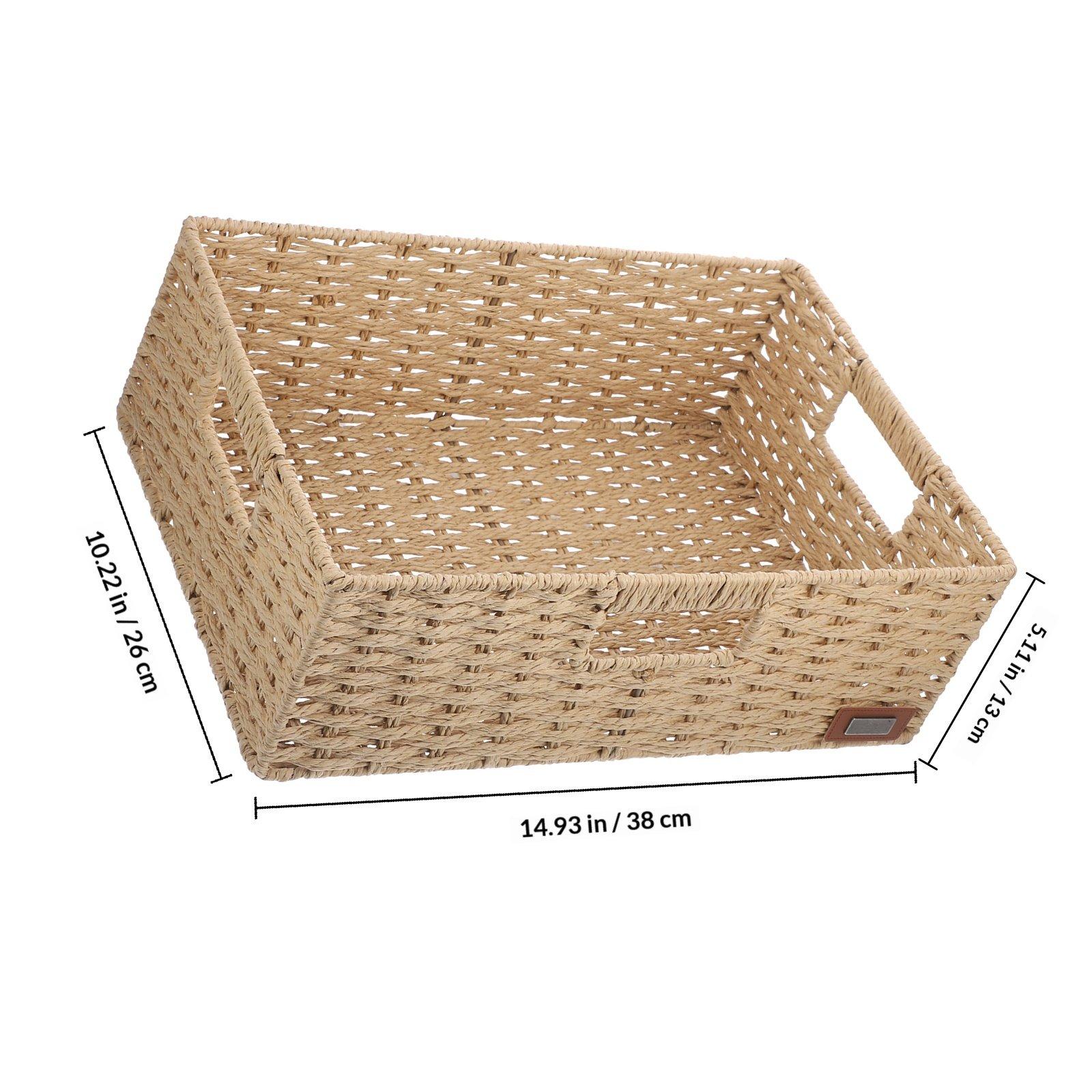 

Decorative Woven Storage Basket Rectangular Hollow Handle Desktop Organizer Multifunctional Sundries Container