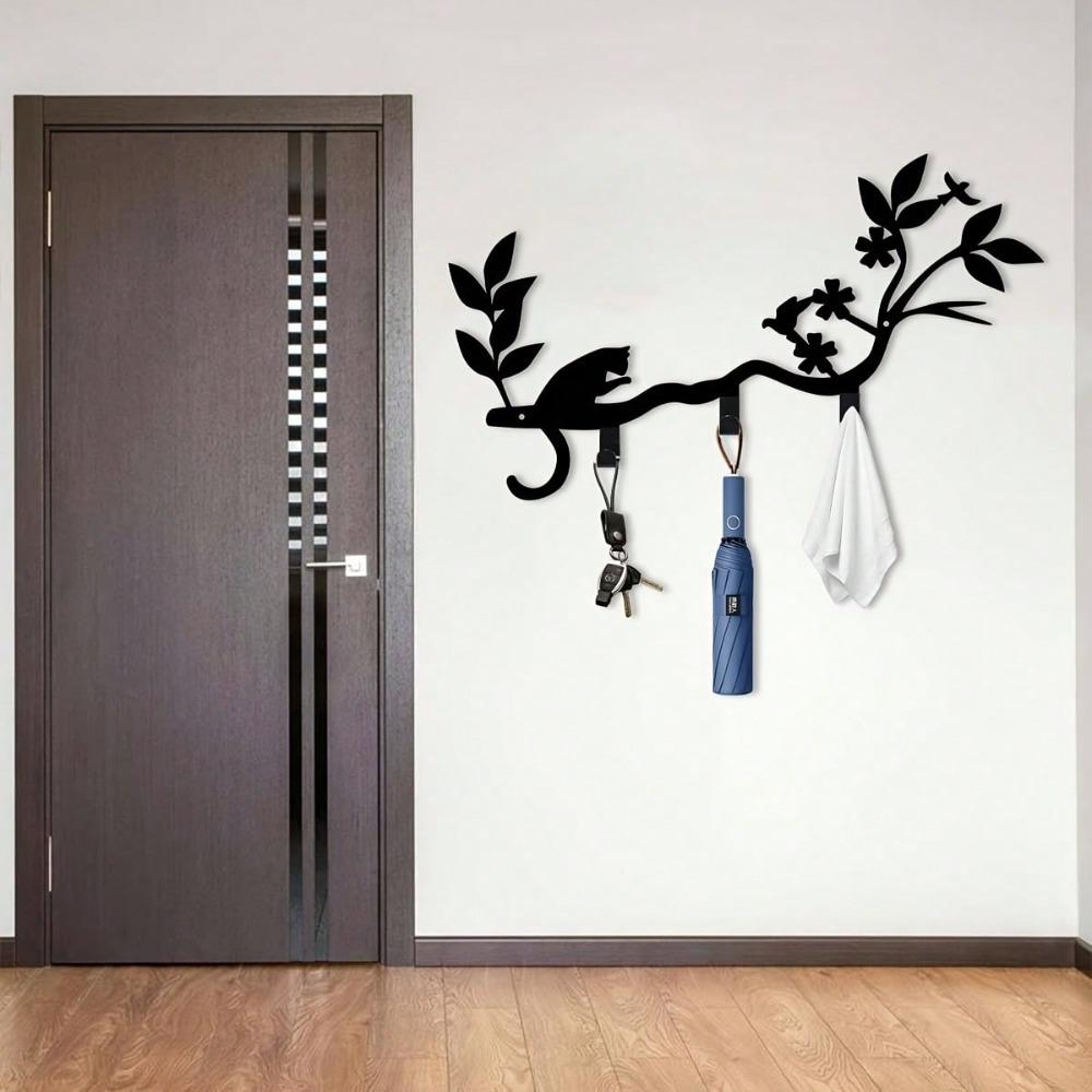 Bohemian Style Cat Key Holder Wall Hooks Bird Perch Key Organizer Metal Art Home Decor