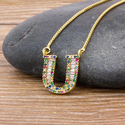 New Arrival Fashion Special Custom Design 26 Initial Letters Necklace Copper CZ Rainbow Pendant Best Family Name Jewelry Gift