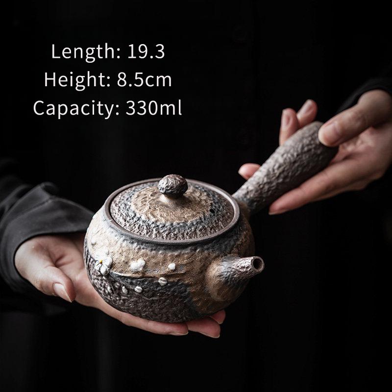 330ml Coarse Pottery Teapot Side Handle Pot Household Ceramic Tea Brewing Pot Vintage Tea Brewing Device
