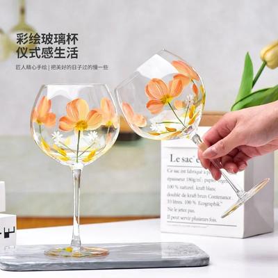 1pcs High Legged Red Wine Glass A Crystal Wine Glass with Hand Drawn Floral Patterns A Transparent and Exquisite Wine Glass