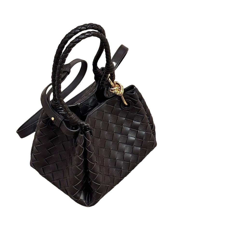 2024 Summer Woven PU Parachute Handheld & Crossbody Basket Bag with Metal Rope Buckle