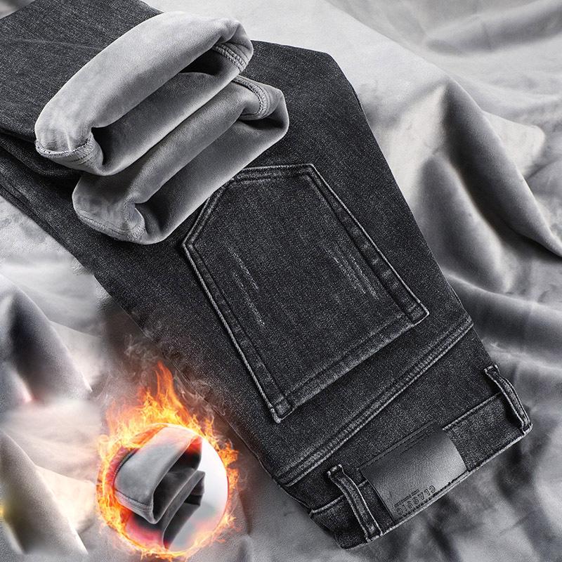Spring And Autumn Winter New Men'S Plush/Regular Jeans Slimming Straight Stretch Business Versatile Long Pants