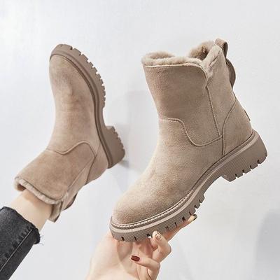 Schneestiefel für Damen im neuen Winterstil, mit Mittelrohr und dickem Fleece zum Warmhalten. Baumwollschuhe mit Fell und Pelz für Damen Winterstiefel