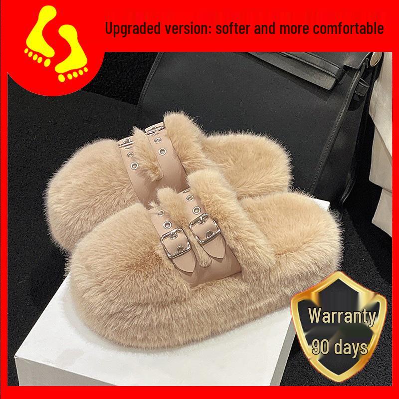 2025 Autumn/Winter Women's Plush Platform Slippers - Cozy Cotton, Thick Sole, Closed Toe