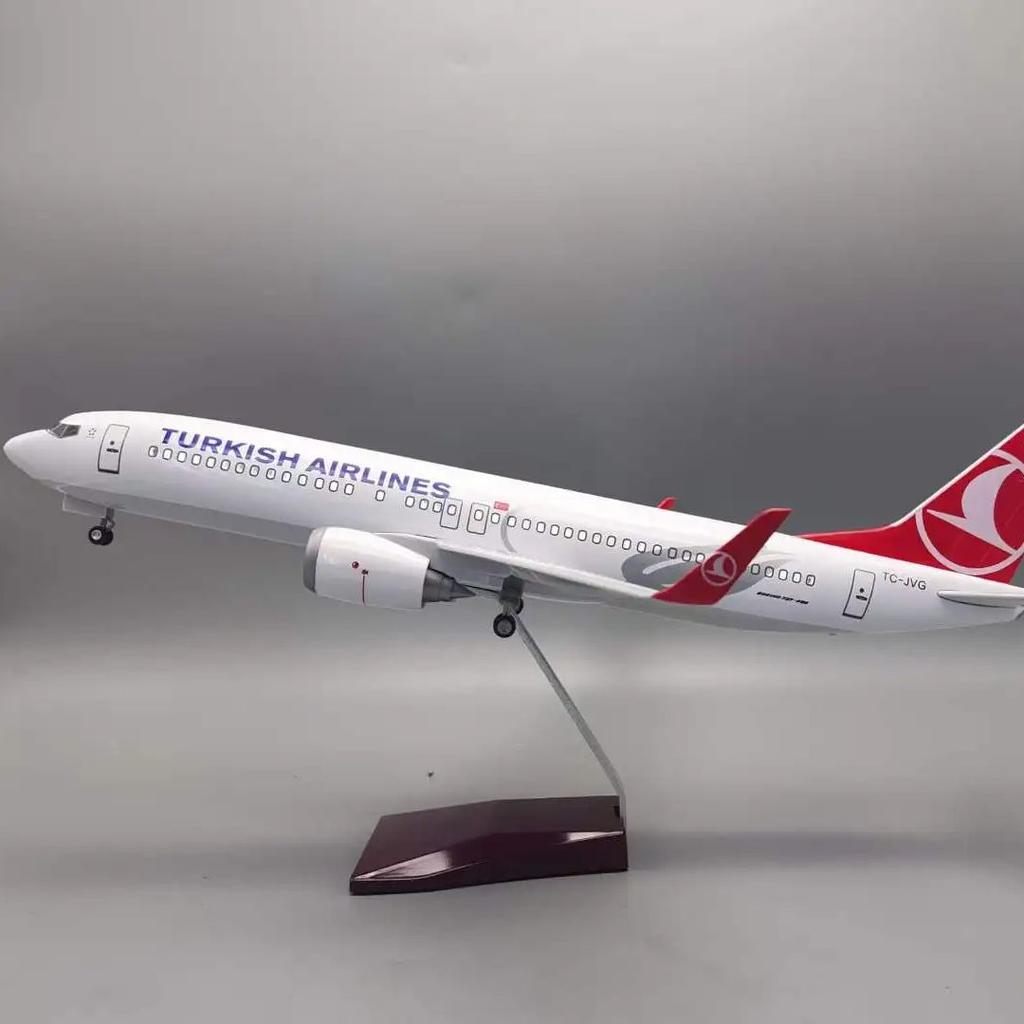 1/85 Scale 47cm Airplane B737 Turkish Airways Model Toy Light & Wheel Landing Gear Diecast Resin Plane Collection Display