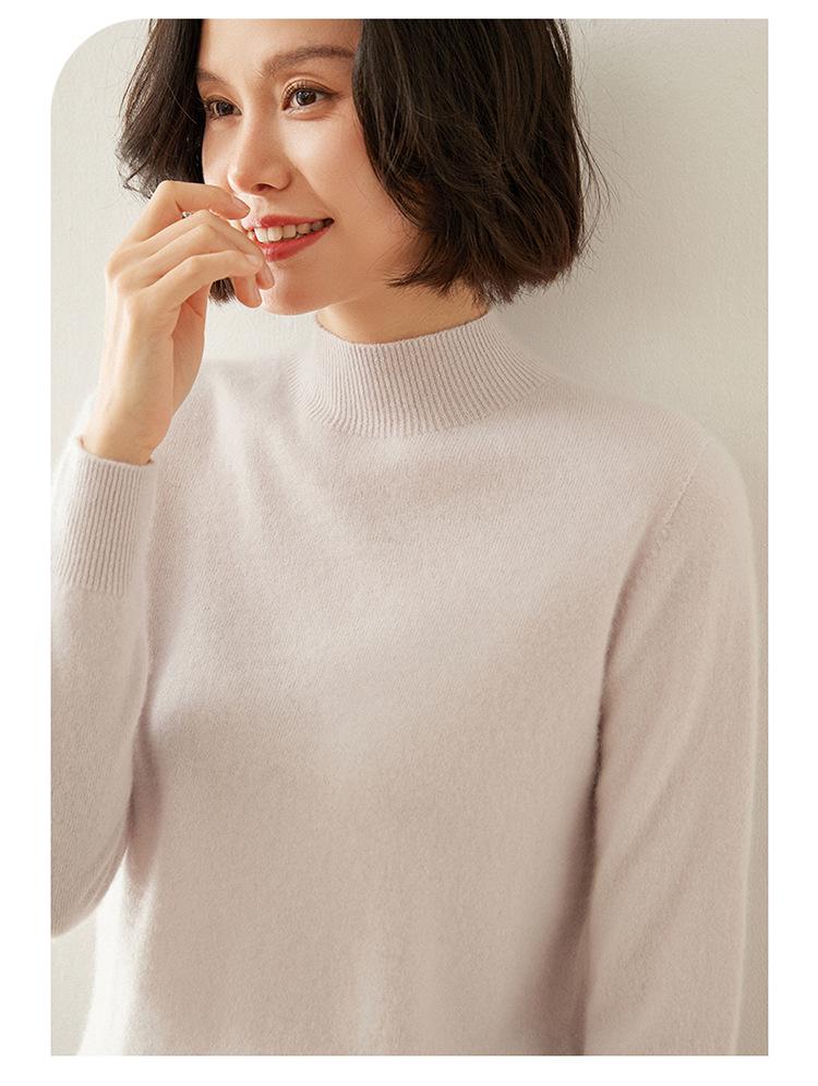 Women's Slim-Fit Half-High Neck Cashmere Sweater: Warm & Versatile Knitted Pullover