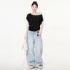 Solid color simple casual slanted shoulder off-the-shoulder short-sleeved T-shirt women's summer basic loose and thin pullover