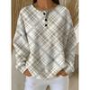 Classic Plaid Print Long-sleeve Top, Featuring a Vintage-patterned Design. No Embroidery or Sequins. Washable. A Minimalist