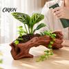 Small Desktop Greenery Pot Imitation Dead Wood Flowerpot, Retro Artistic Planter with Long Trough, Weathered Log Style Flowerpot Stable Base