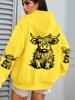 Süßer Haar-Kuh-Cartoon-Druck Kapuzenpullover Damen Fleece Herbst Streetwear Bequemer Lässiger Hoodie Y2K Tasche All-Match Kapuzenpullover