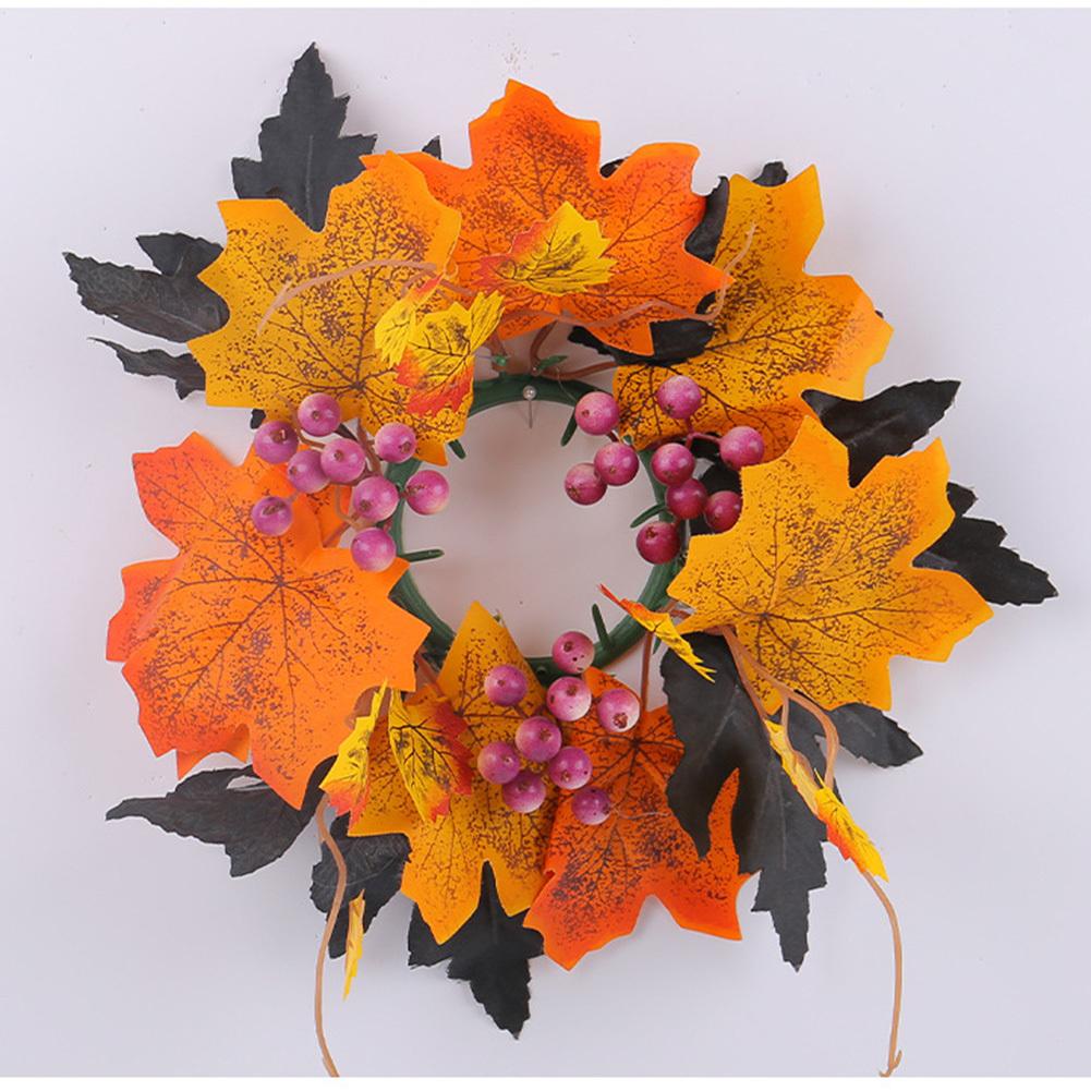 ABS Fall Candle Rings Wreaths Artificial Maple Leaf Candle Garland With Berries Rose For Autumn Halloween Party Table Decor