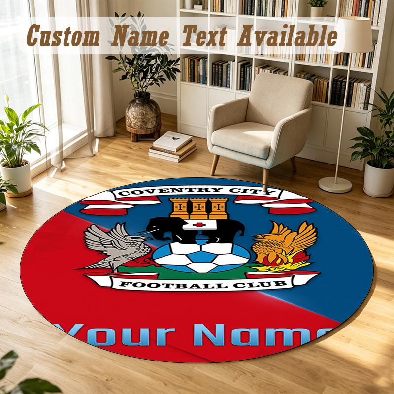 Round Rug Custom NameCoventry City FC Pattern Non Slip Carpet Home Floor Decor
