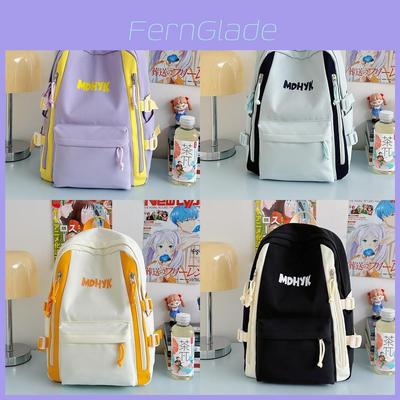 Nylon Backpack For Teens With Colorful Splicing And Letter Print For Daily Use