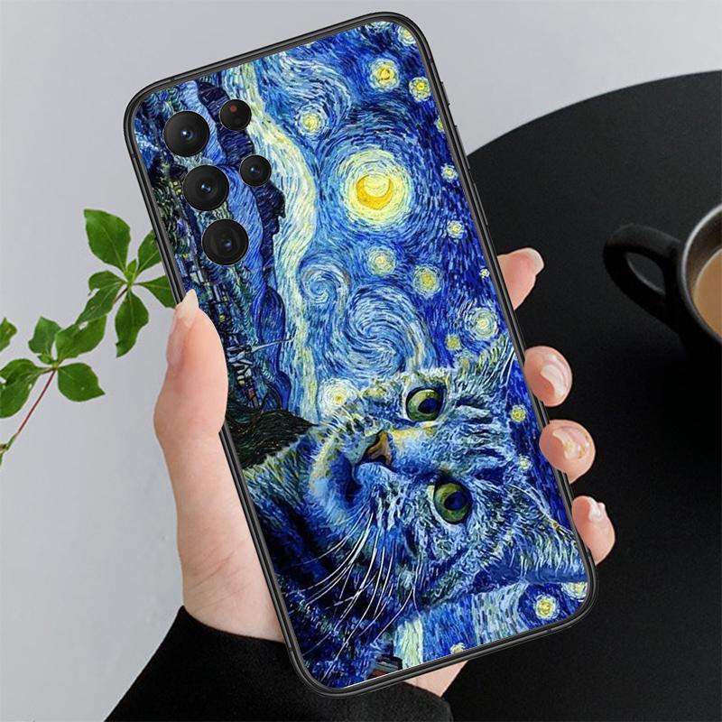 Retro Oil Painting Van-Gogh Cat Phone Case For Samsung Galaxy A52S A04S A21S A33 A23 A13 A14 A32 A52 A53 A54 A51 A71 M51
