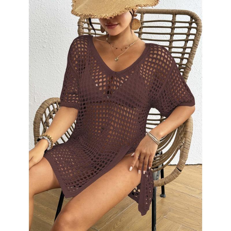 Bluză Rochie Bikini Tricotată de Vară Nouă pentru Femei cu Decolteu în V și Decupaj Deschis