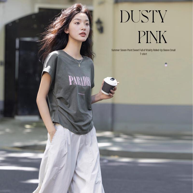 Demana Women s Pleated Cotton Short Sleeve T-Shirt M