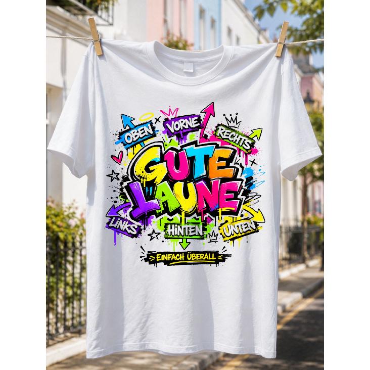 Men s Graphic Tee Gute Laune Streetwear Cotton Soft Comfortable Short Sleeve Crew Neck Colorful Graffiti Print Casual Daily Wear S чёрный