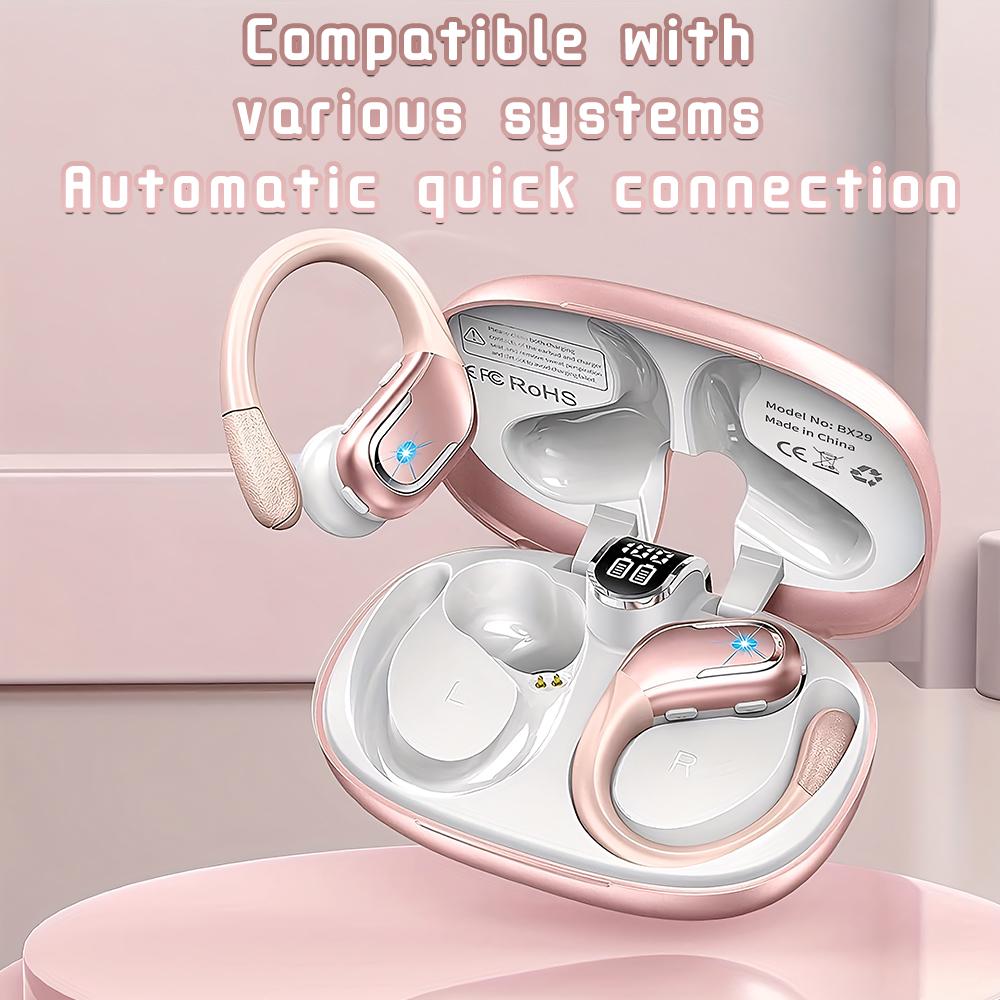 Wireless Bluetooth 5.4 Earbuds with Ear Hooks, 90H Playtime, ENC Noise Cancelling Mic, 3D Deep Bass, Semi-Open Sports Headphones for iOS & Android