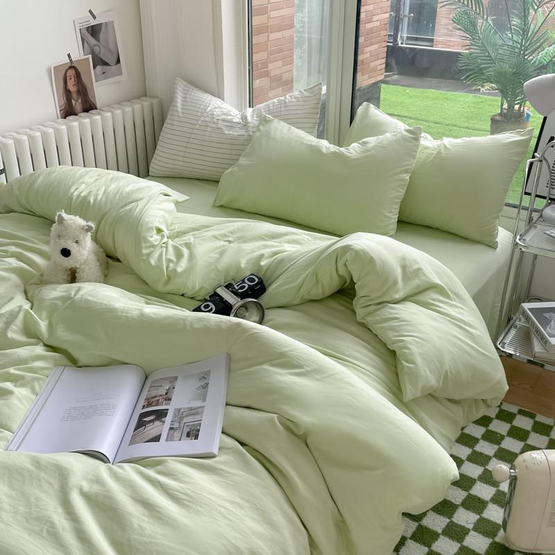 Solid Plain Twin Full Queen Soft Washed Microfiber Duvet Cover Set 4Pcs with Zipper Closure 1Duvet Cover 1Bed Sheet 2Pillowcases