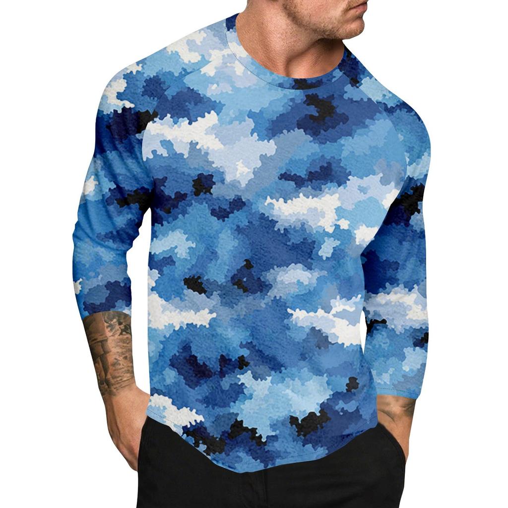 Camouflage Style Printed Raglan Sleeves Men's Short Sleeved Top