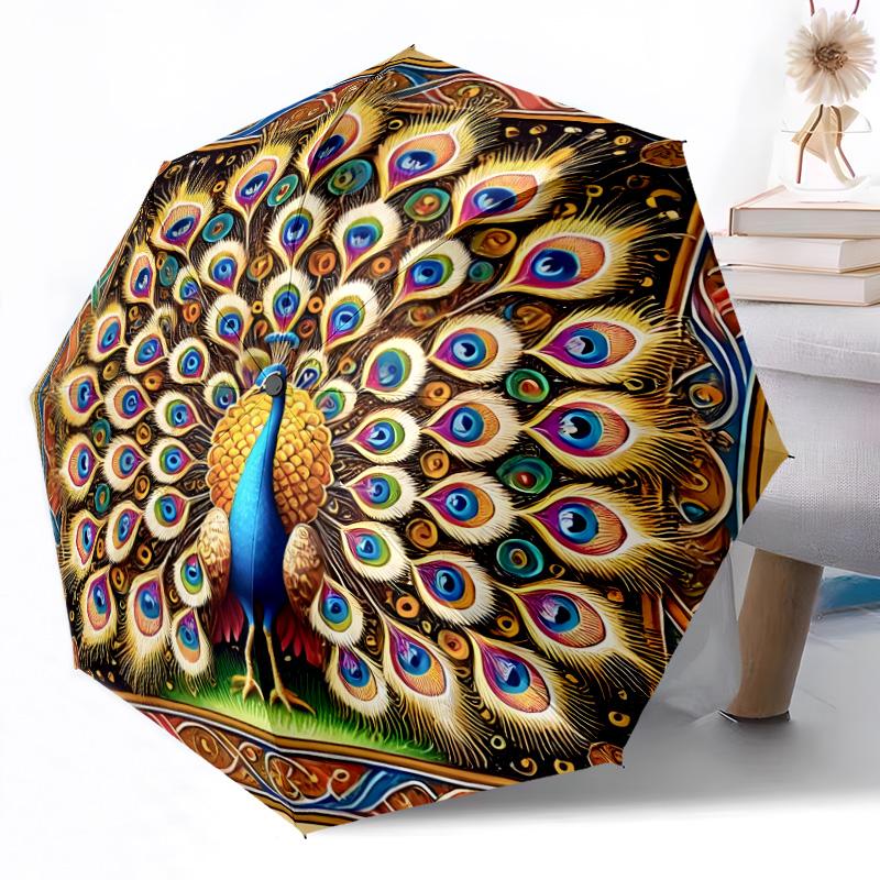 Blue Peacock Garden Outdoor Automatic Umbrella Retractable Design with 8-Rib Durability Lightweight Perfect Gift for Friends Family