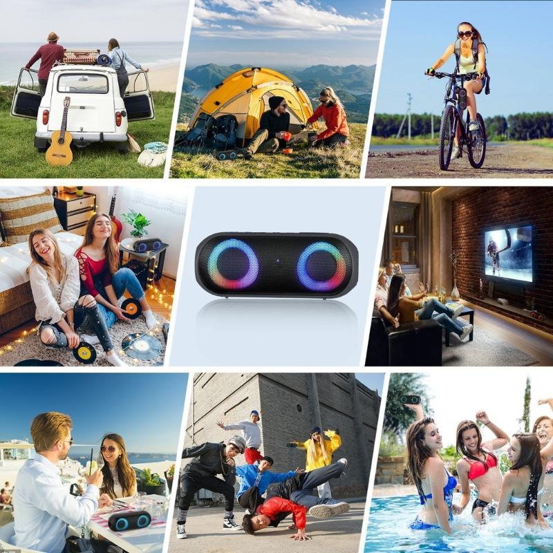 Waterproof Bluetooth-compatible 5.0 Speaker With RGBs Light Effects Portable Outdoor Wireless Speaker Long Playtimes Plastic Housing