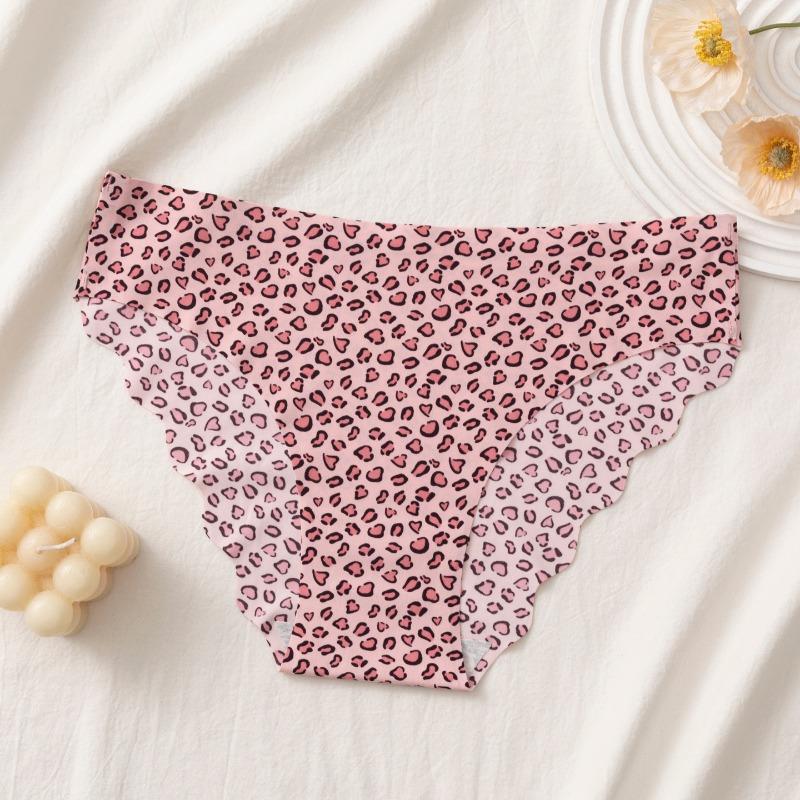 Women Seamless Thin Low Waist Leopard Print Ladies Briefs Underwear Set