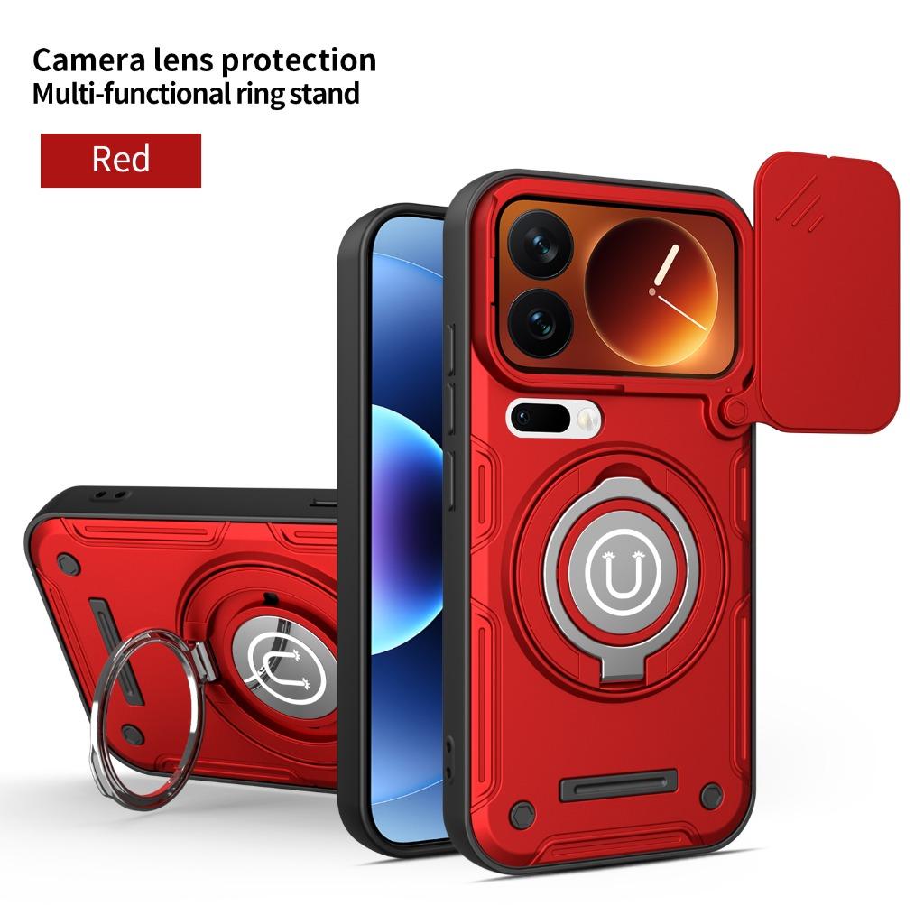 Magnetic Car Mount 360° Ring Kickstand Phone Case with Slide Camera Lens Cover For Xiaomi 17 Pro Max 15T Shockproof Armor Cover