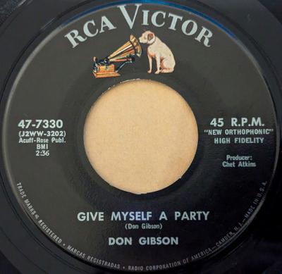 7inch Record DON GIBSON - Give Myself A Party / Look Who's Bl 477330 RCA Victor 1958 US Folk Used