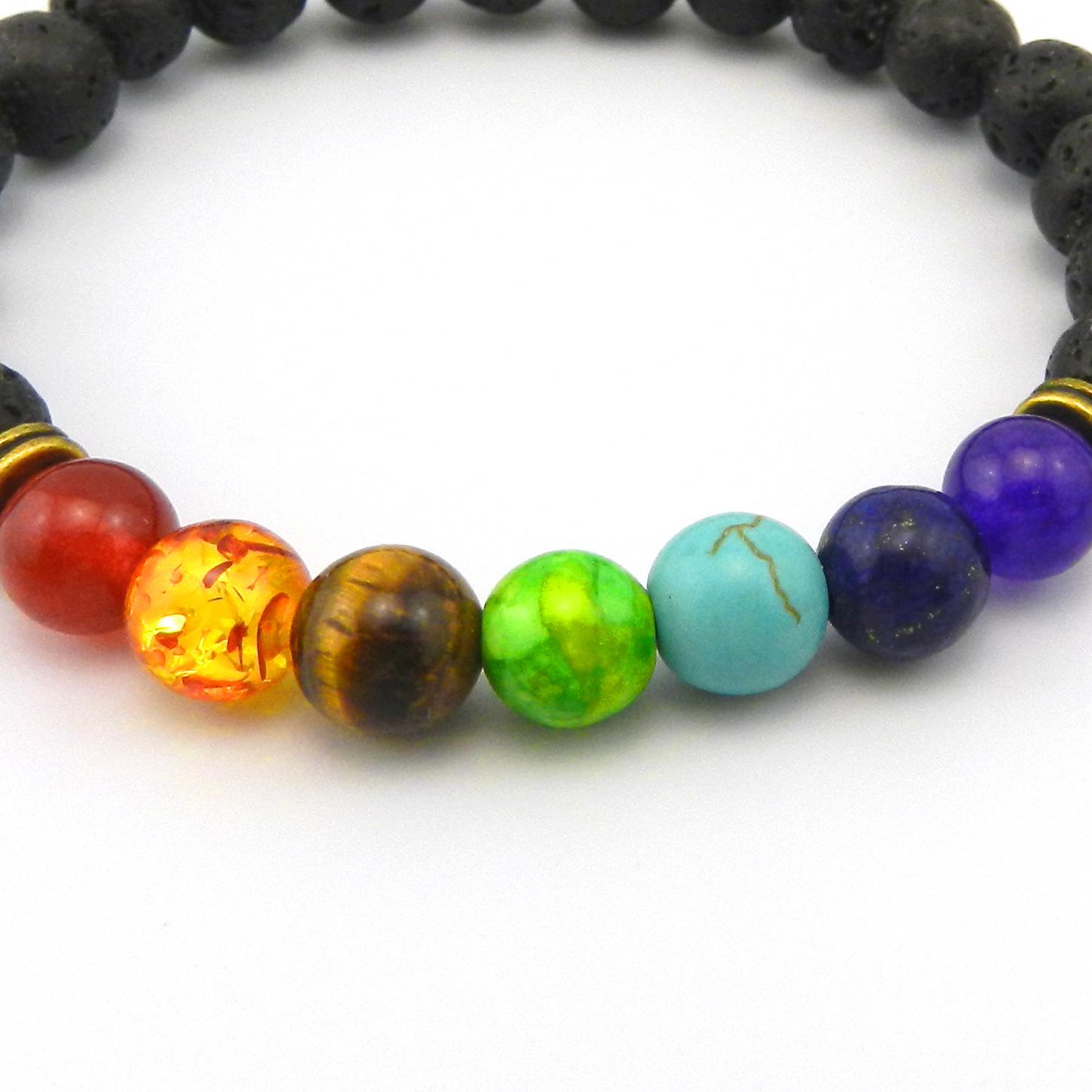 Colorful Agate Lava Stone Energy Bracelet with Natural Beads