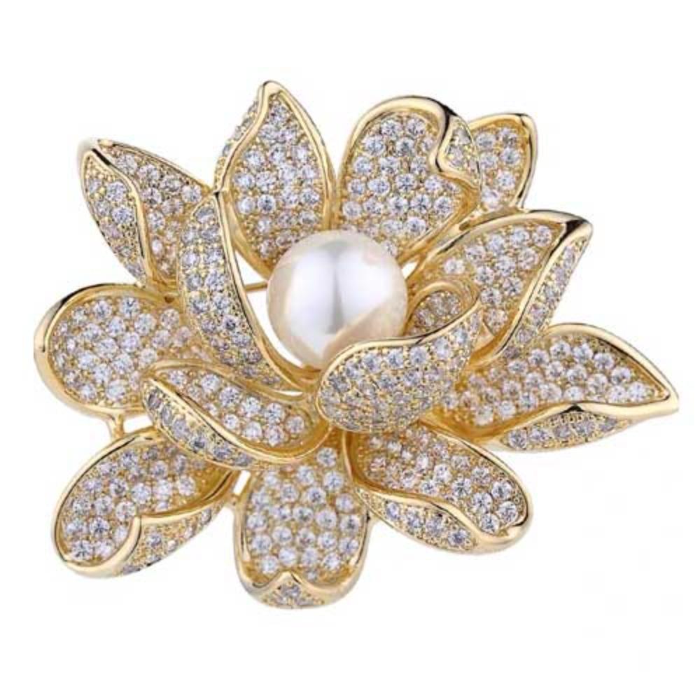 Lotus Pendant Enamel Brooch Badges Fashion Pearl Flower Exqusiite Pin Jewelry