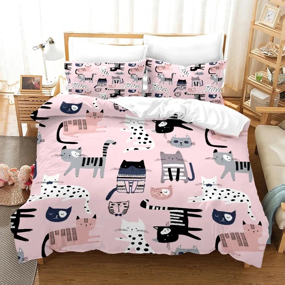 Cats Soft Duvet Cover Set for Boy Girl Lovely Animal Printed Beding Set Pet Theme Warm Comforter Cover Pet Bedspread Comfortable Quilt Cover Set