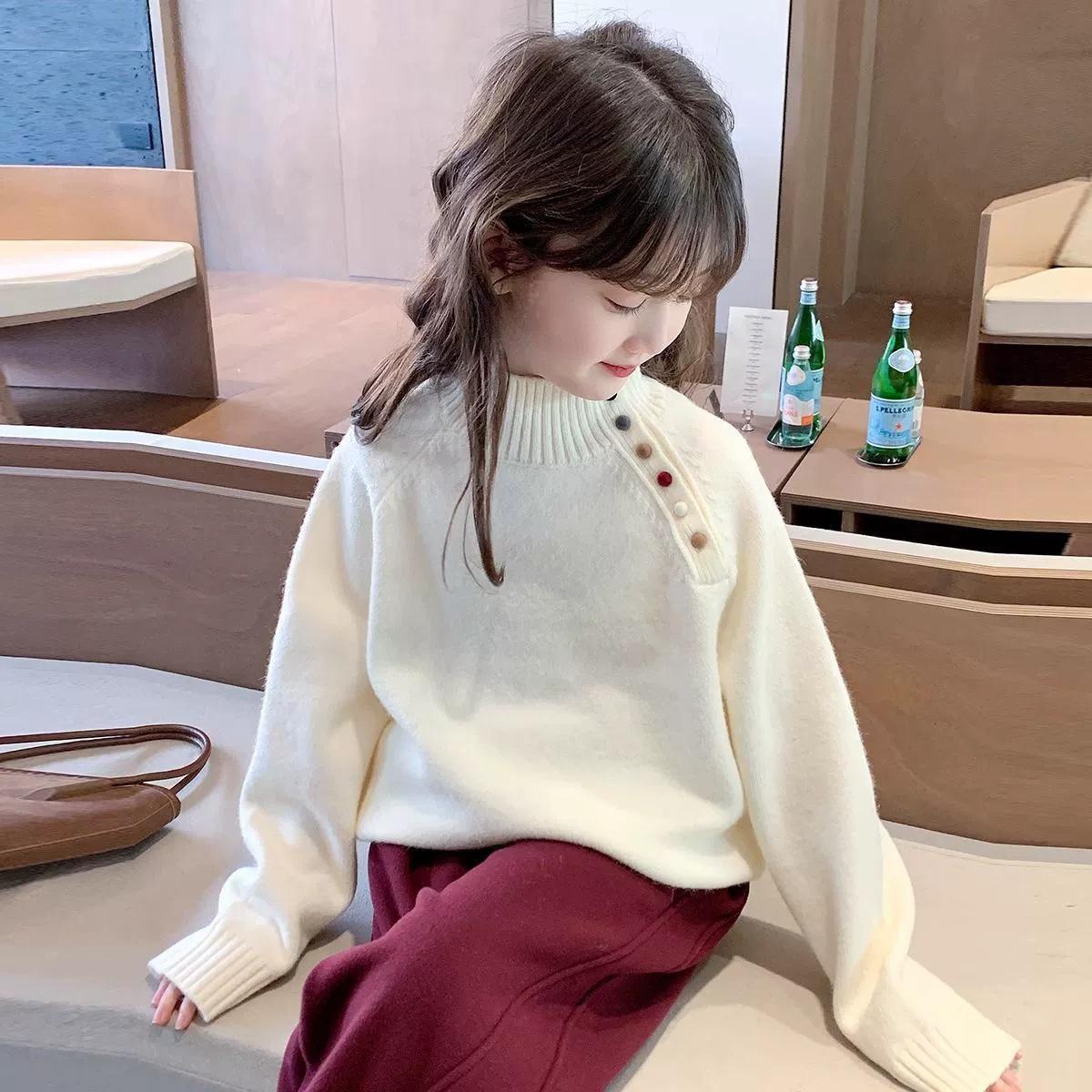 

2025 Girls Korean Style Knitwear: Autumn/Winter Mid-Neck Sweater for Medium & Large Children 140 cm абрикосовий