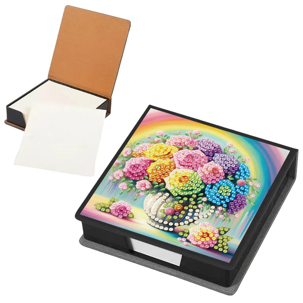 PU DIY Crystal Art Sticky Notes Holder with 160 Sheets Crystal Art Note Box for Home Office and School Supplies