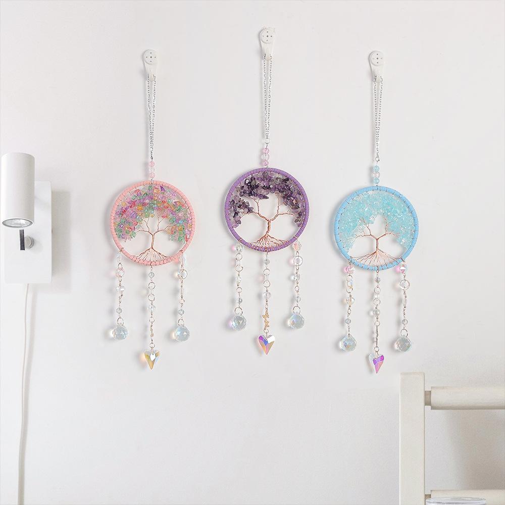 Light luxury tree of life dream catcher crystal stone hand-woven handicrafts wind chimes Nordic ins wind room decoration