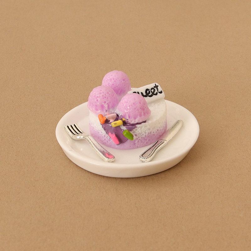4Pcs 1:12 Dollhouse Miniature Simulated Dessert Cake Mini Tableware Plate Spoon Fork Food Dessert Tray Model Kitchen Decor Toys