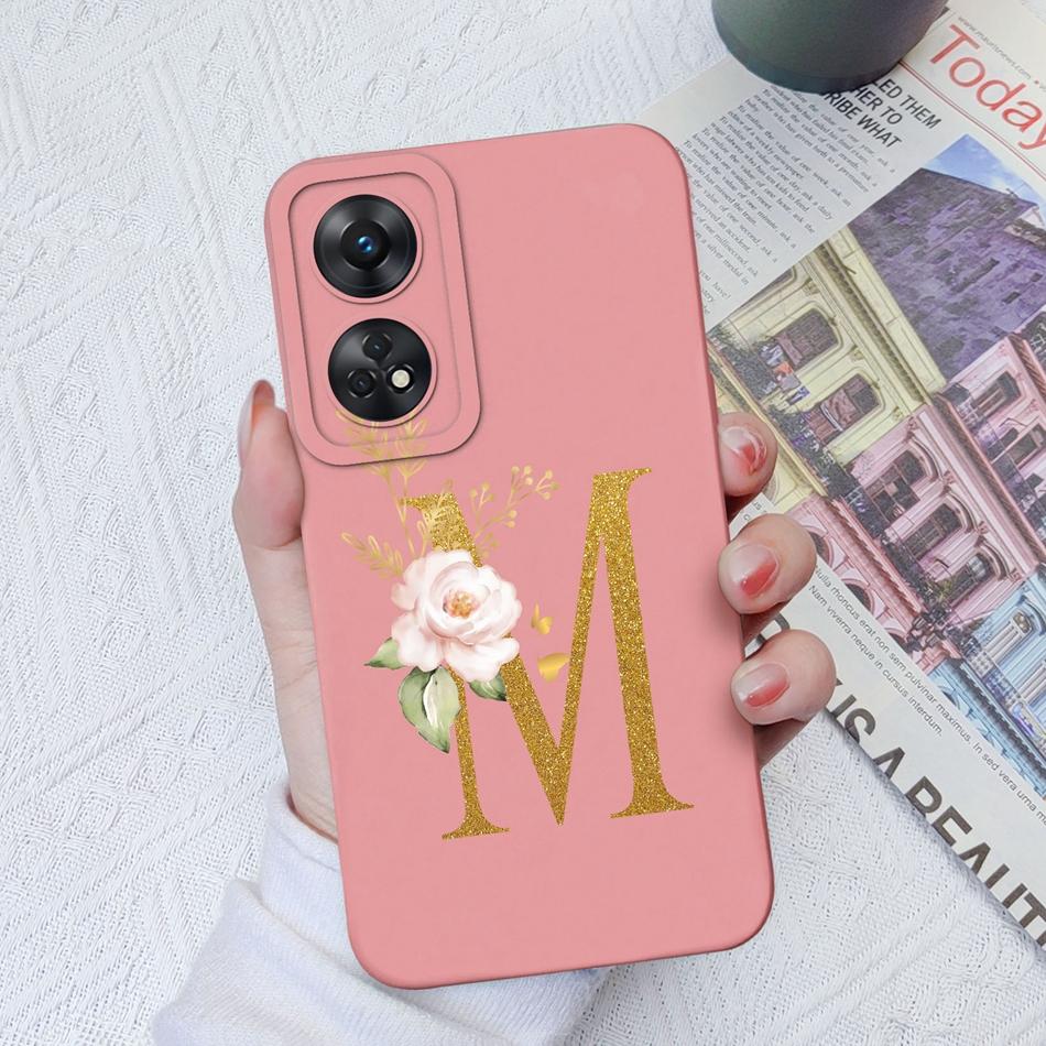 For Oppo Reno 8T 8Z Phone Case Personalized 26 Letter Liquid Silicone Anti Slip Black Cover For OPPO Reno8T 8 Z Lite Coque Funda