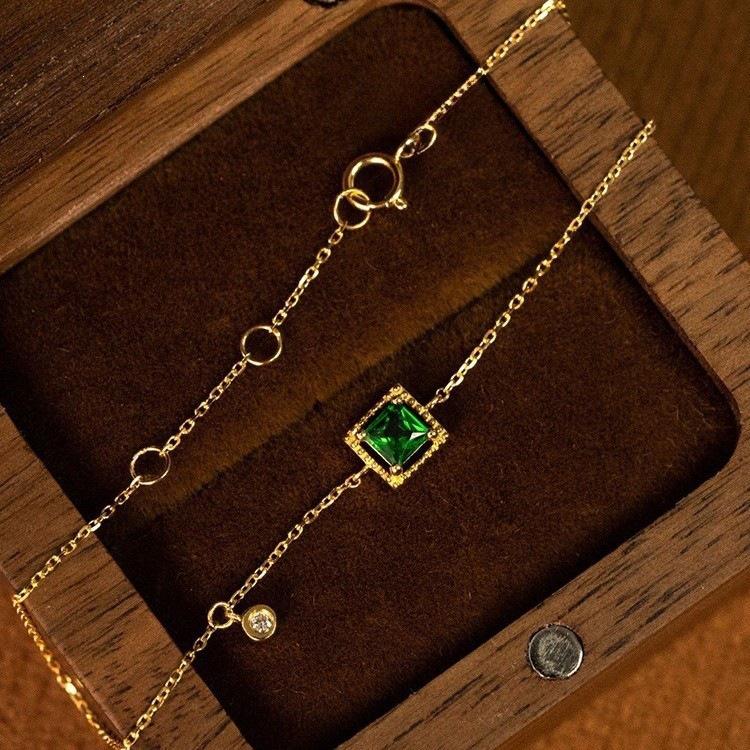 18K Gold-Plated S925 Silver Emerald Zircon Bracelet - Light Luxury Retro Style Jewelry 18K Gold