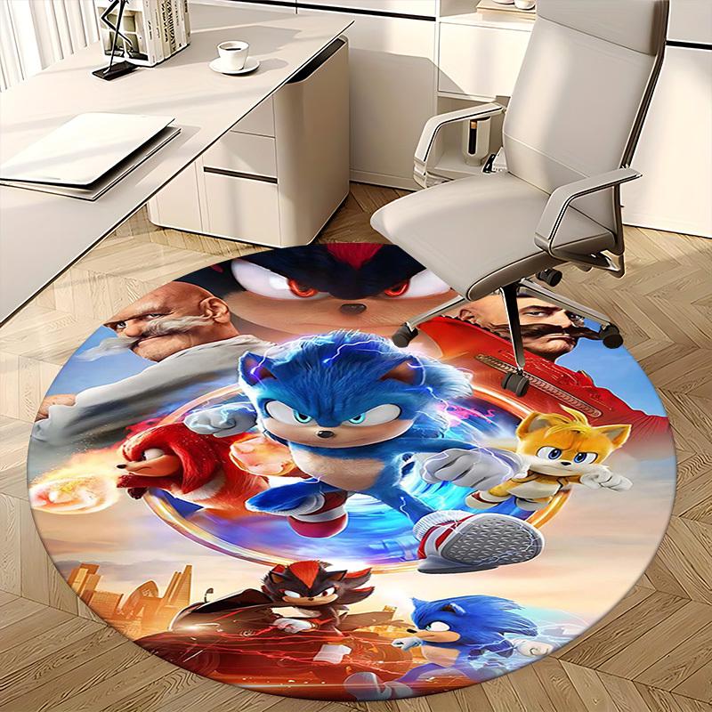 1pc Sonic the Hedgehog Anime Cartoon Design Round Carpet - Office Chair Mat, Non-Slip Rug for Home Decor, Living Room, Bedroom, Game Room, Dormitory,