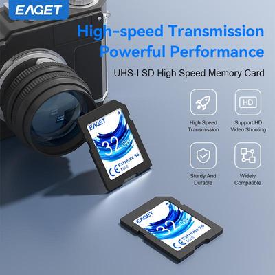 EAGET High-Speed-SD-Karte 512G/256GB/128GB/64GB/32GB - 90MB/s C10, U1, Full HD, SD-Karte für Kamera