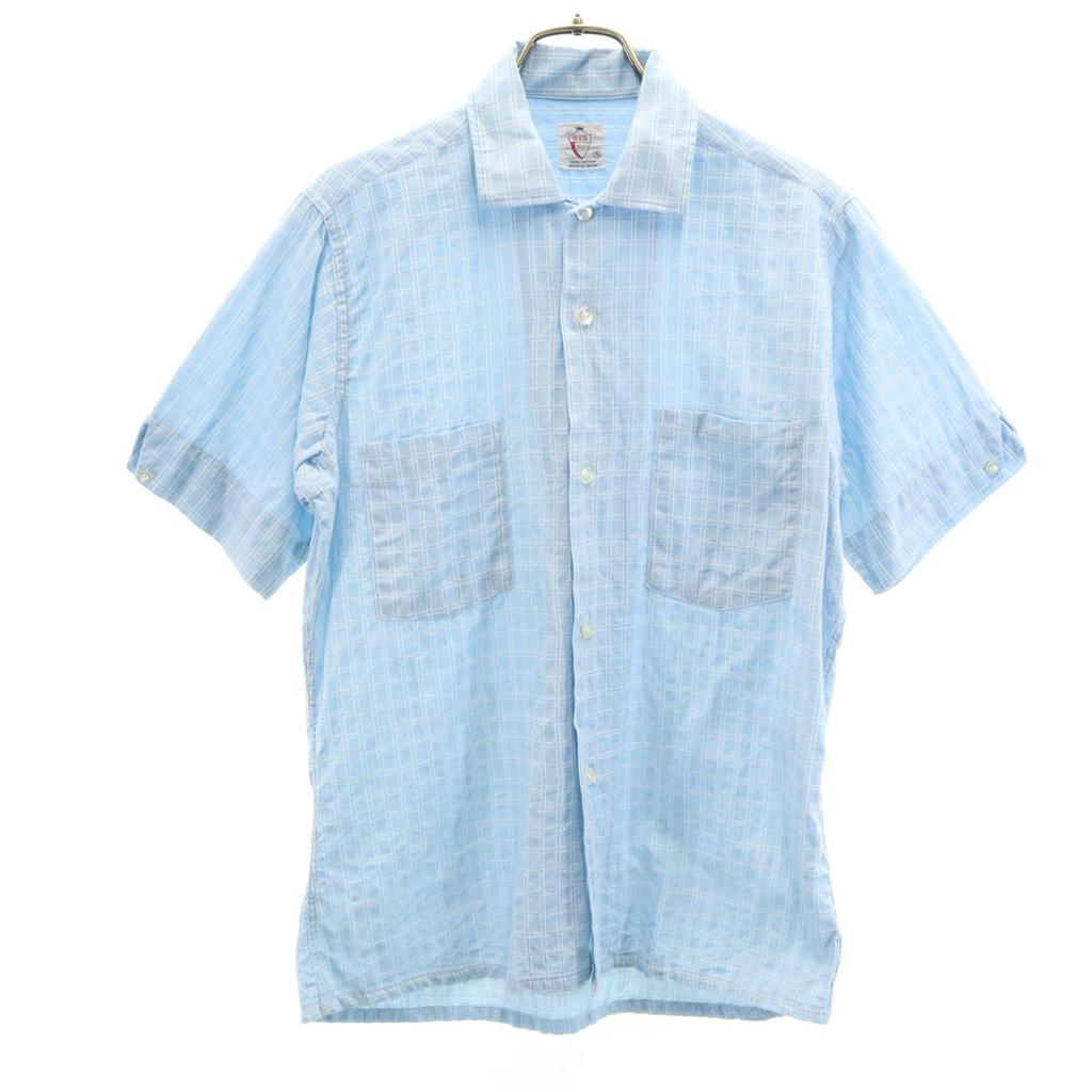B.V.D 60s Vintage Check Pattern Short Sleeve Cotton Shirt S Light Blue Men's Used