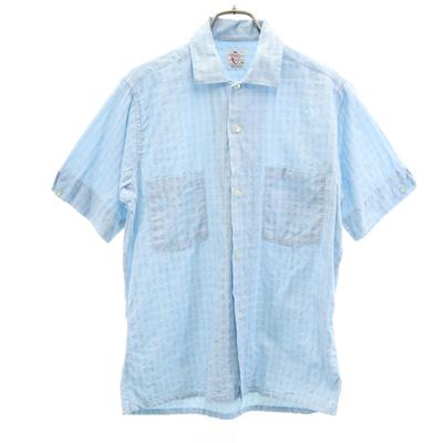 B.V.D 60s Vintage Check Pattern Short Sleeve Cotton Shirt S Light Blue Men's Used