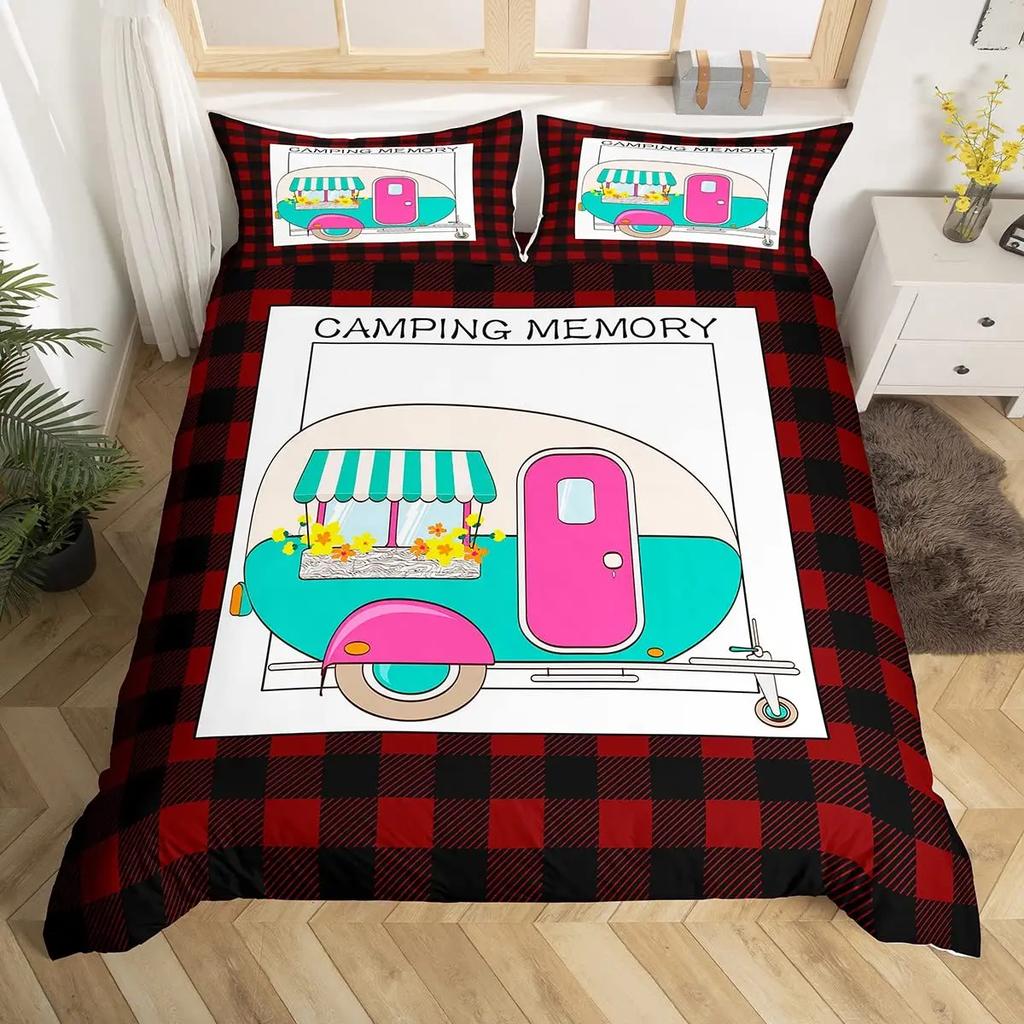 Copripiumino per Camper Auto Cartone Animato Campeggio Per Bambini Ragazzi Ragazze Regali Giocattolo Campo Viaggio RV Copripiumino Decorazioni Camera da Letto Queen