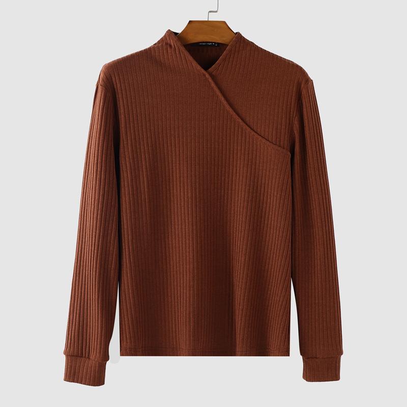 

INCERUN Men V Neck Long Sleeve Rib Casual Fitted Skinny Tops T-shirts Undershirts 5XL коричневый