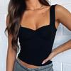 Y23TP728 Lente 2024 Dames Effen Vierkante Hals Voorkant Gerimpeld Mouwloos Crop Tanktop