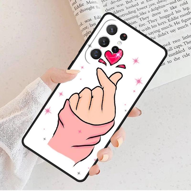 Kpop Finger Heart Phone Case For Samsung Galaxy S25 S23 S30 S8 S21 S20 FE S24 S22 Note 10 20 Plus lite Ultra