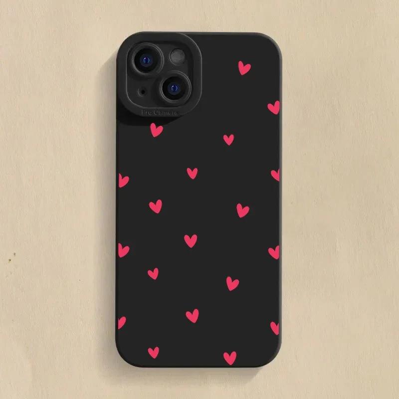Black Love Heart Phone Case For iPhone16 14 15 13 12 11Pro Max Mini X XR XS 7 8 15 16Plus SE 2020 Shockproof Silicone Soft Cover