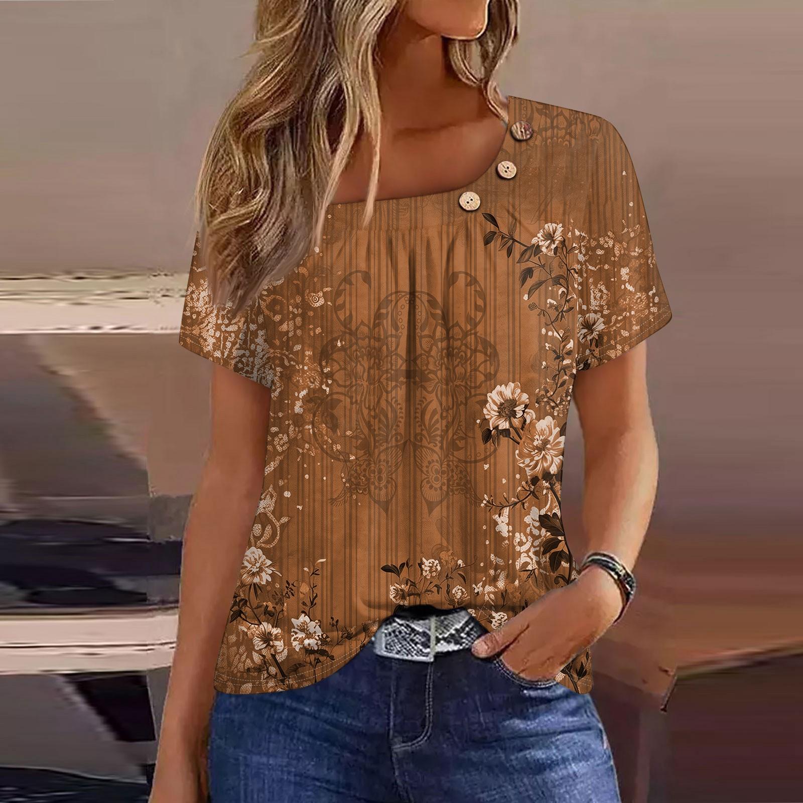 

Женская повседневная футболка с короткими рукавами и круглым вырезом на пуговицах в стиле ретро XXL верблюд